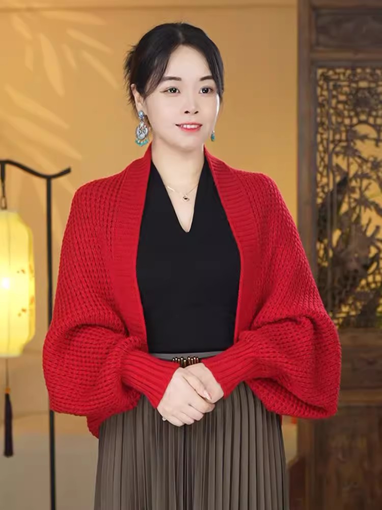 2024新款針織披肩女外搭春秋季保暖時尚百搭洋氣寬鬆長袖氣質開衫