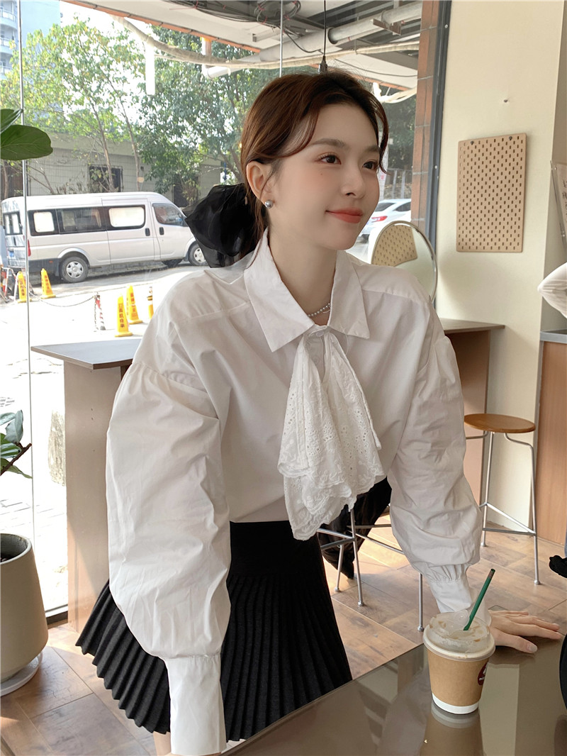 實拍早春新品法式設計感小眾溫柔花邊襯衫