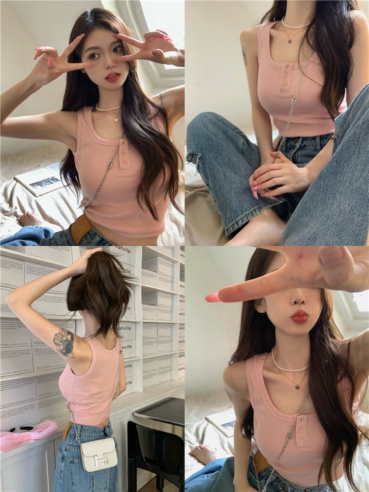 螺紋粉色短款t恤女夏季緊身背心ins潮辣妹打底上衣