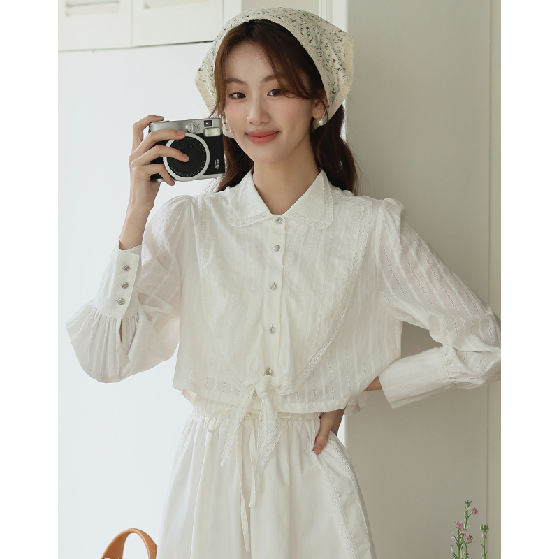 Not less than 99 real shot 2024 French retro chic shirt white Polo top