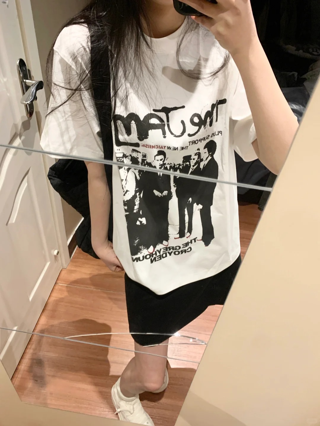 美式復古白色印花正肩短袖t恤女夏夏季寬鬆重磅垂感純棉半袖上衣
