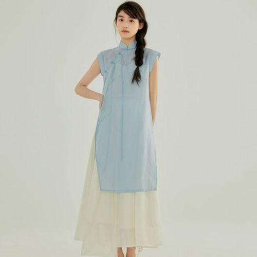 2024夏季中式国风复古文艺短袖上衣半身裙修身仙女度假裙两件套女