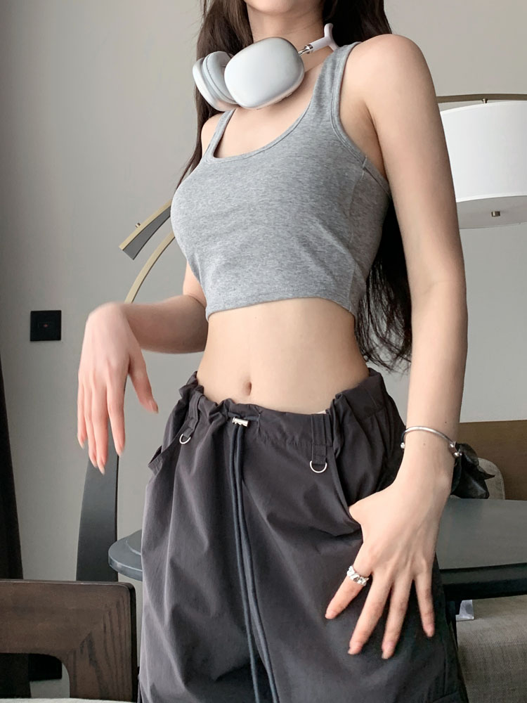 實拍 新款 辣妹風露背吊帶背心休閒百搭運動風內搭短款上衣