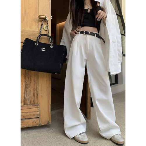 Real shot!  2024 New Casual Pants Washed Cotton Design Elastic Waist Pants White Slim Pants Women