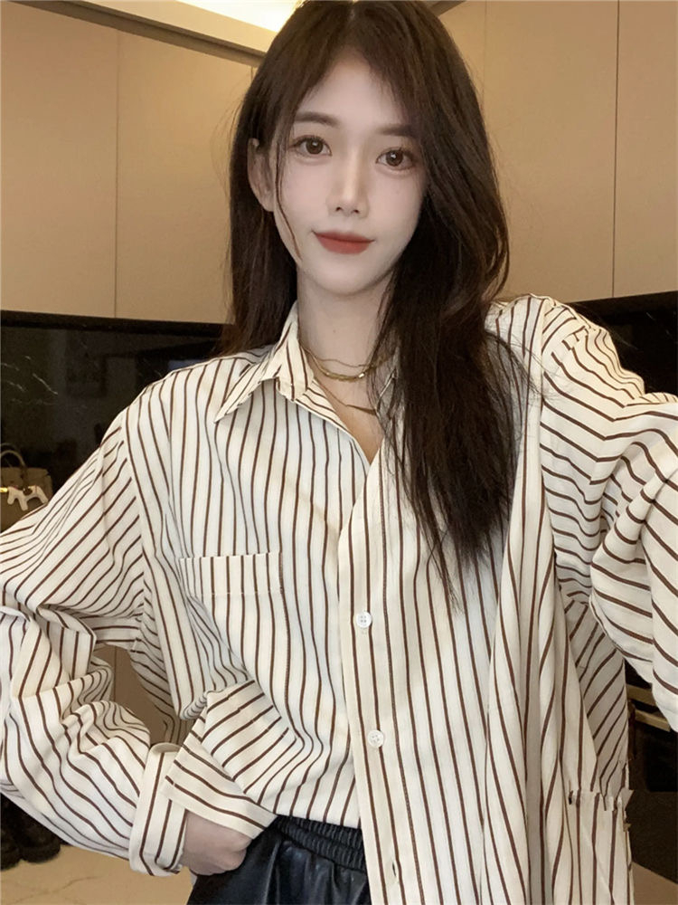 法式復古條紋防曬襯衫女春夏薄款休閒襯衣外套設計感小眾長袖上衣