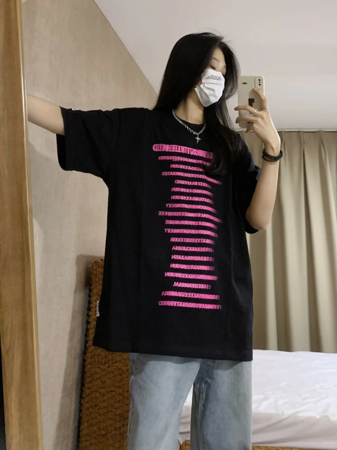 國潮美式彈幕印花短袖T恤夏季新款寬鬆圓領百搭情侶半袖上衣