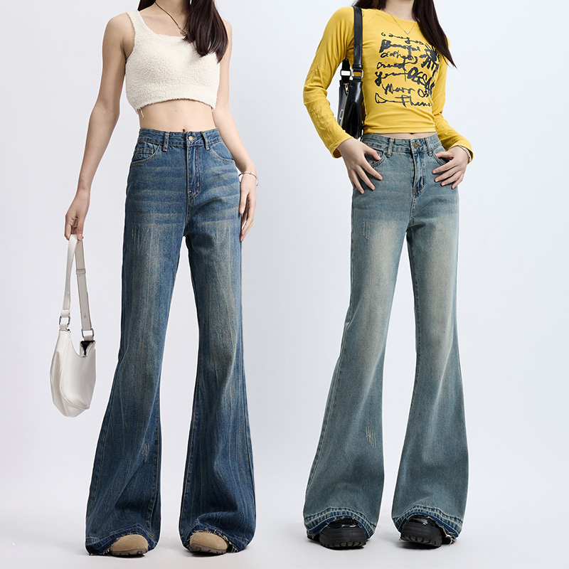 美式微喇牛仔褲女春秋2024新款復古馬蹄褲子高腰顯瘦微喇叭褲秋冬