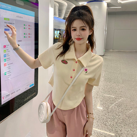 6535棉 好質量 夏季新款設計感短款polo小衫上衣