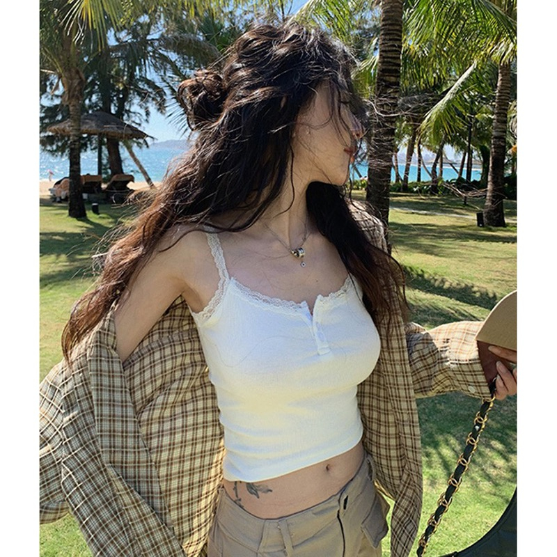 辣妹白色蕾絲針織小吊帶背心女夏季韓版外穿內搭美背短款無袖上衣