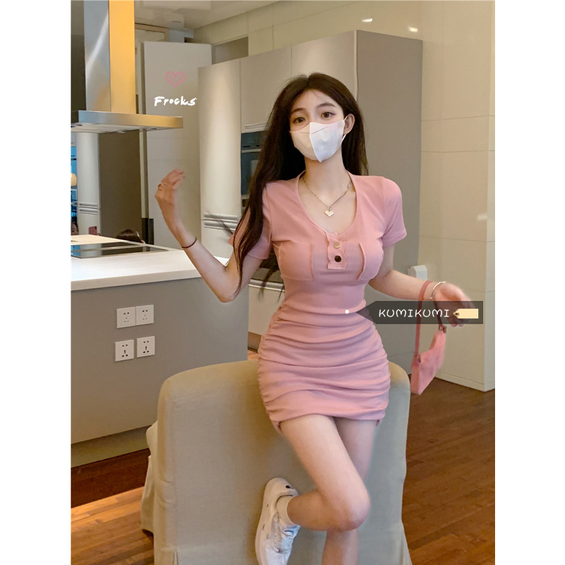 法式甜辣風絕美包臀連衣裙女夏季新款小個子修身名媛氣質休閒裙子