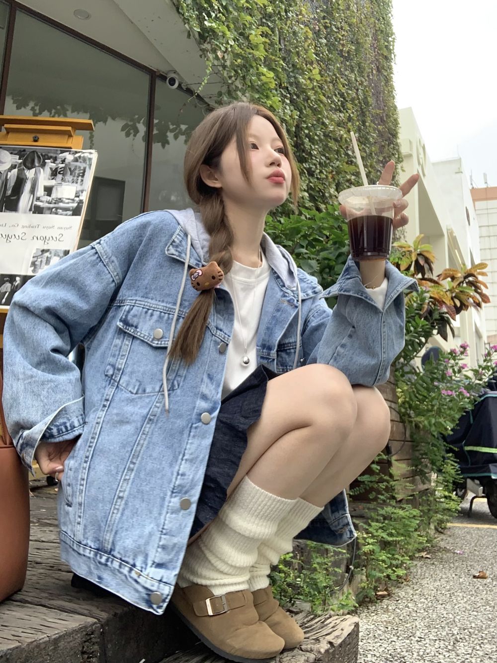 實拍三標齊寬鬆慵懶連帽夾克牛仔外套女