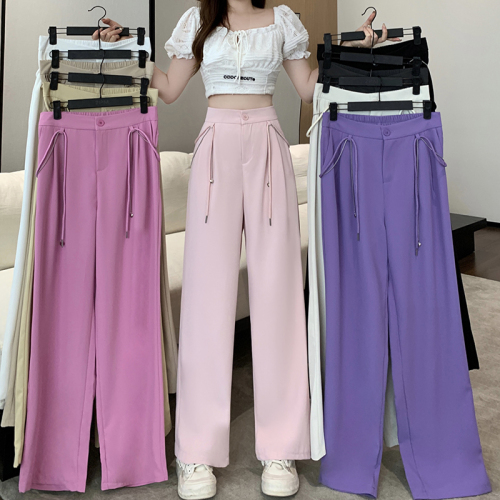 Actual shot of 2024 new summer clothes for fat mm, fashionable and versatile, slimming, long legs, smooth elastic waist casual trousers