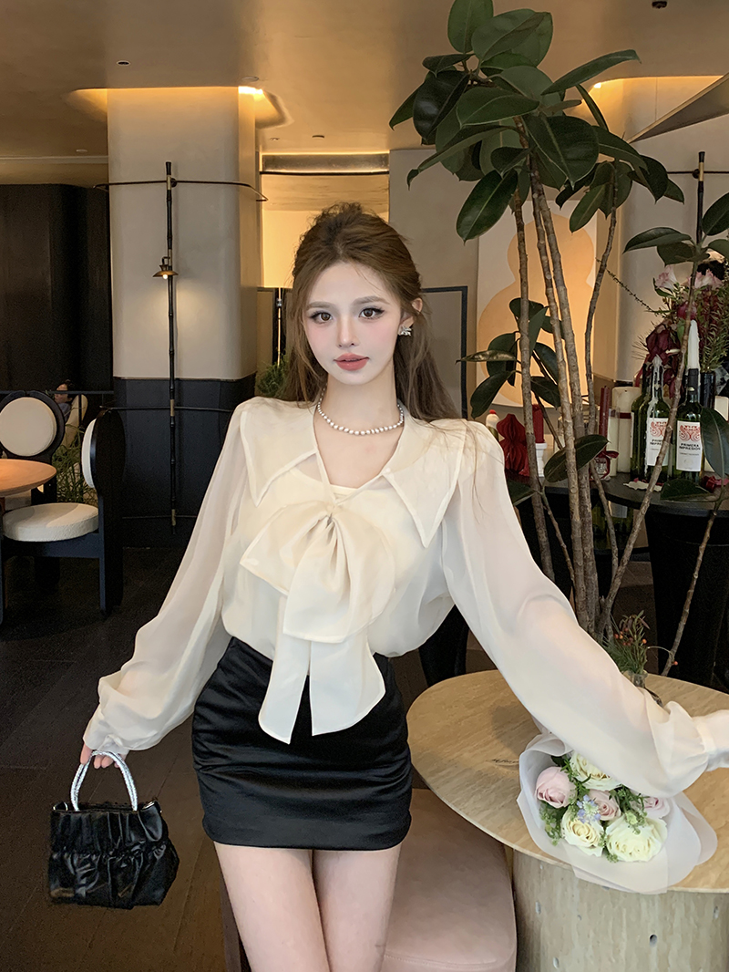 實拍 法式小香風襯衫女早春季設計感小眾蝴蝶結防曬襯衣寬鬆上衣