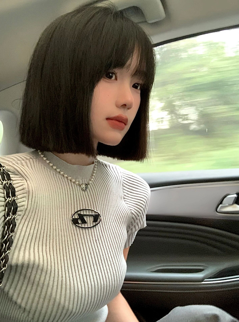高級感復古灰色針織衫短袖t恤女夏季修身顯瘦名媛氣質百搭上衣潮