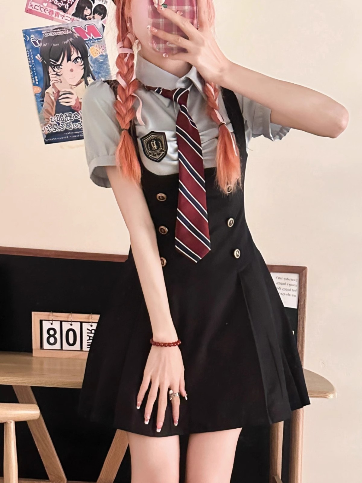學院風jk制服收腰顯瘦短袖襯衫背帶連衣裙兩件套裝女夏純欲風裙子