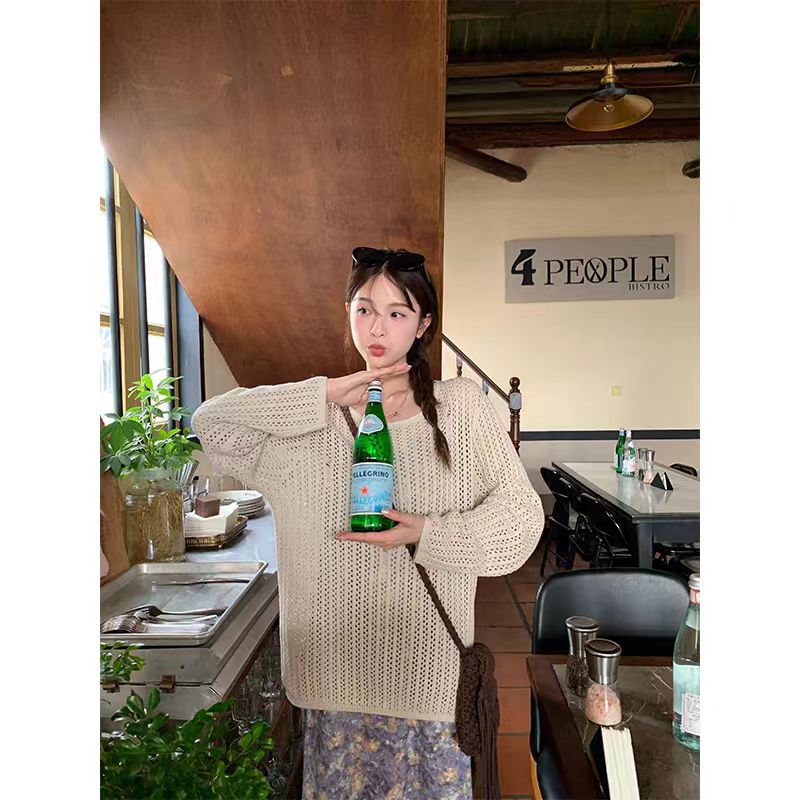 高級感杏色毛衣女秋季新款奶乖慵懶風小眾韓系長袖針織衫套裝