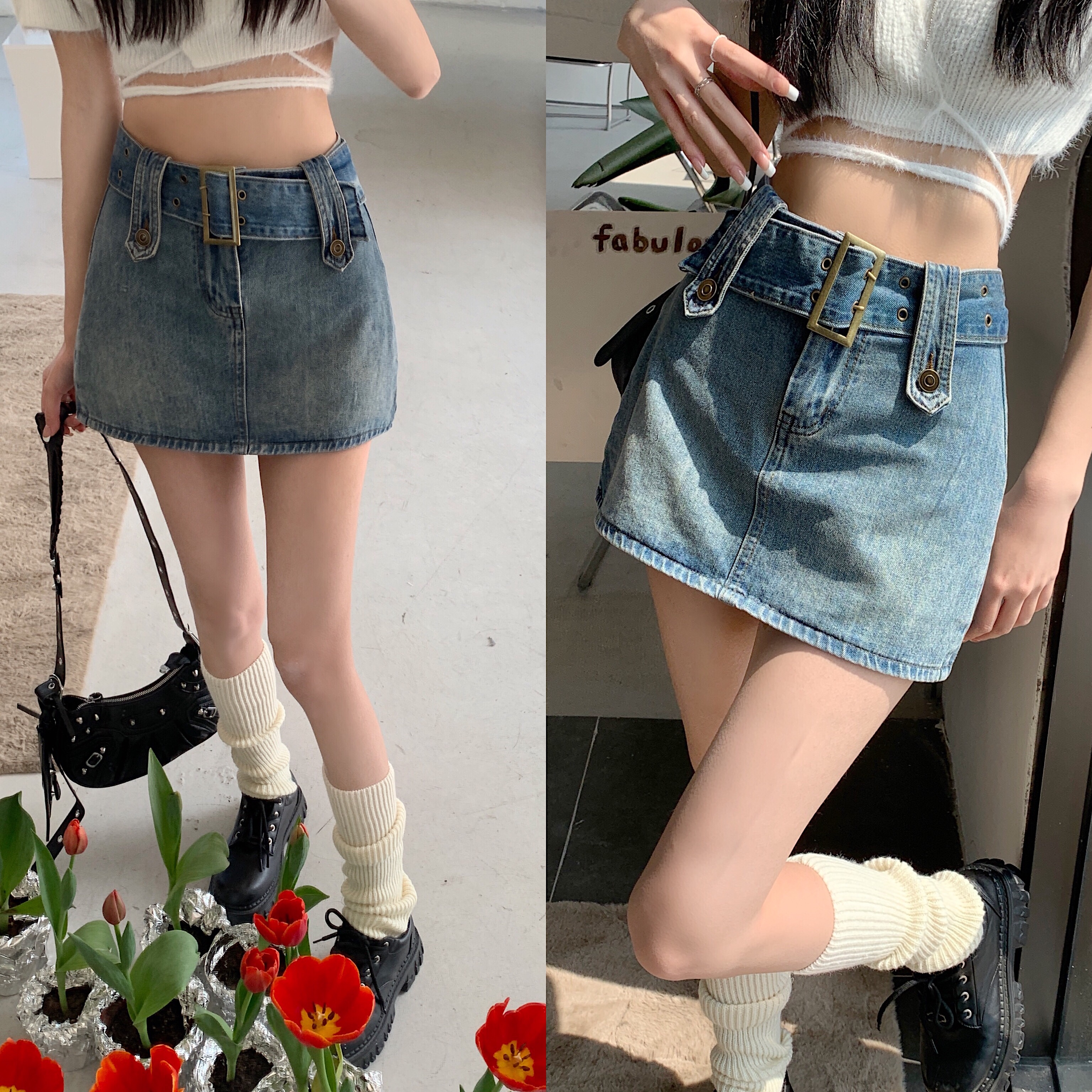 2024夏季新款小個子復古MM牛仔包臀半身裙女辣妹顯高高腰超短裙褲
