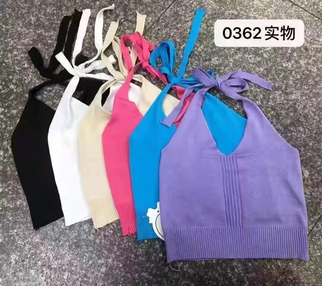短款無袖針織吊帶小背心夏季女裝掛脖上衣性感外穿V領內搭打底衫