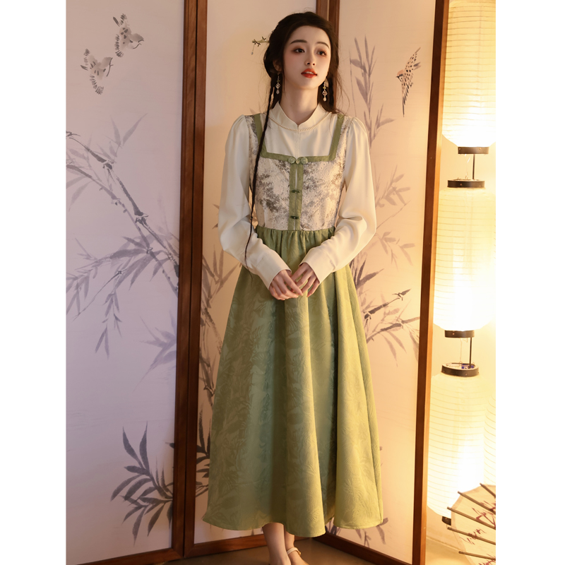 No less than 137 real shot 2024 new retro new Chinese style plate buckle fake two-piece dress