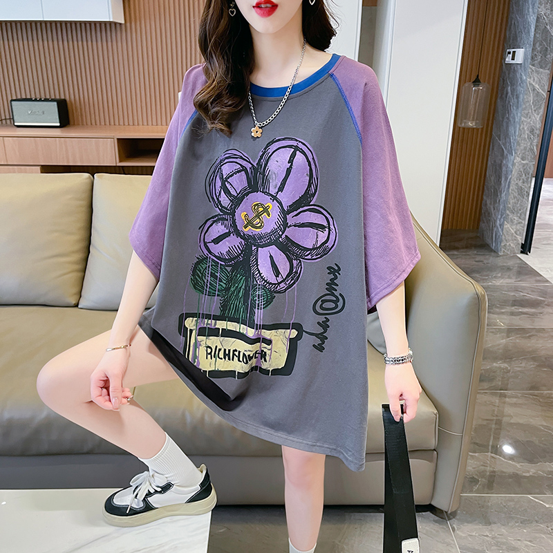 實拍2024夏季新款後包領大碼寬鬆百搭上衣T恤女