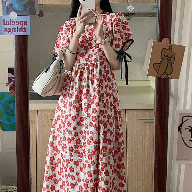 2024 new student skirt loose floral dress plus size women's dress loose flesh-covering age-reducing skirt