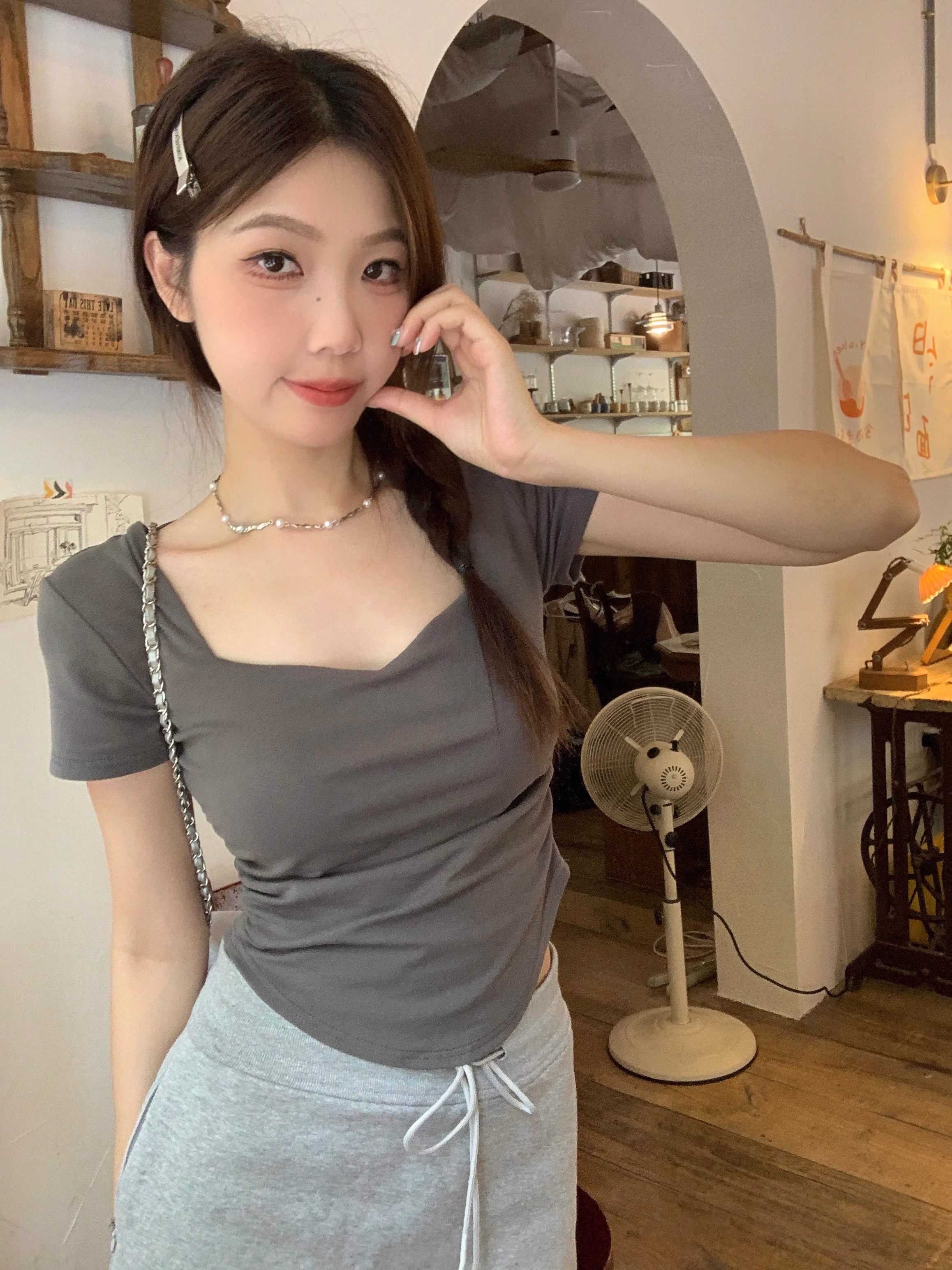 好質量-92棉/8氨綸40支210g純棉 桃心領短袖T恤女夏季