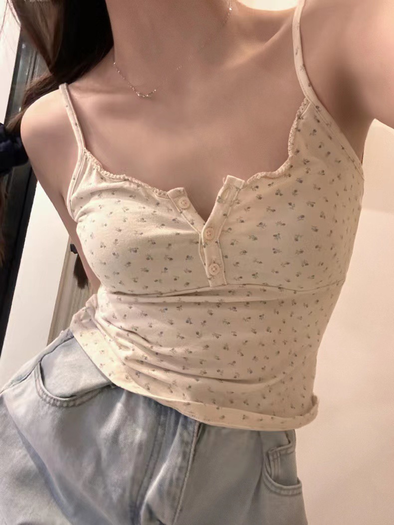 碎花小吊帶女夏修身短款背心內搭無袖上衣