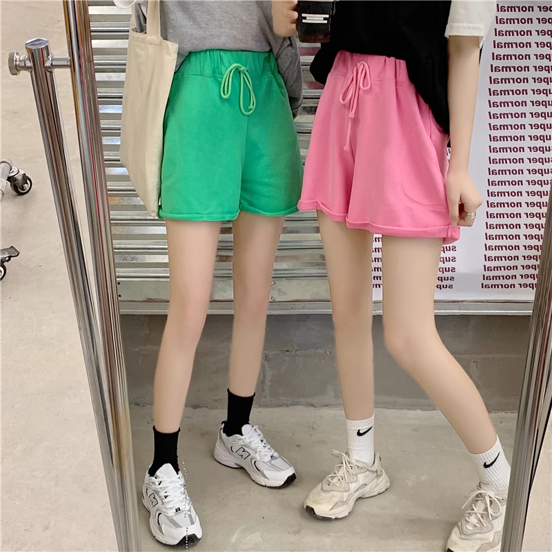 首發實拍65/35魚鱗夏季新款高腰顯瘦鬆緊腰闊腿短褲女