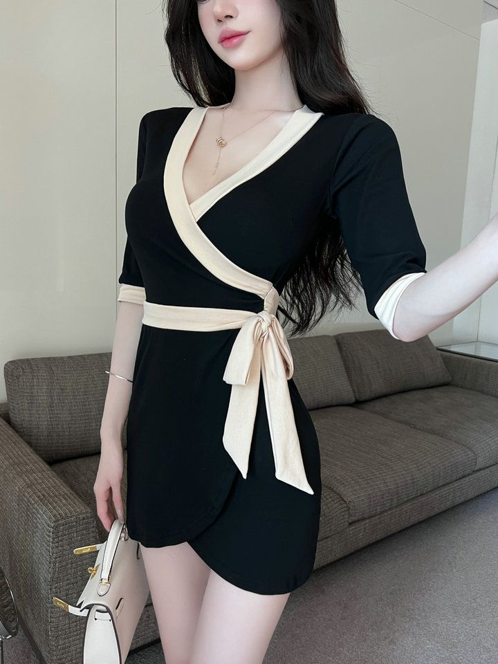 V-neck skirt, light and luxurious style, French style dress