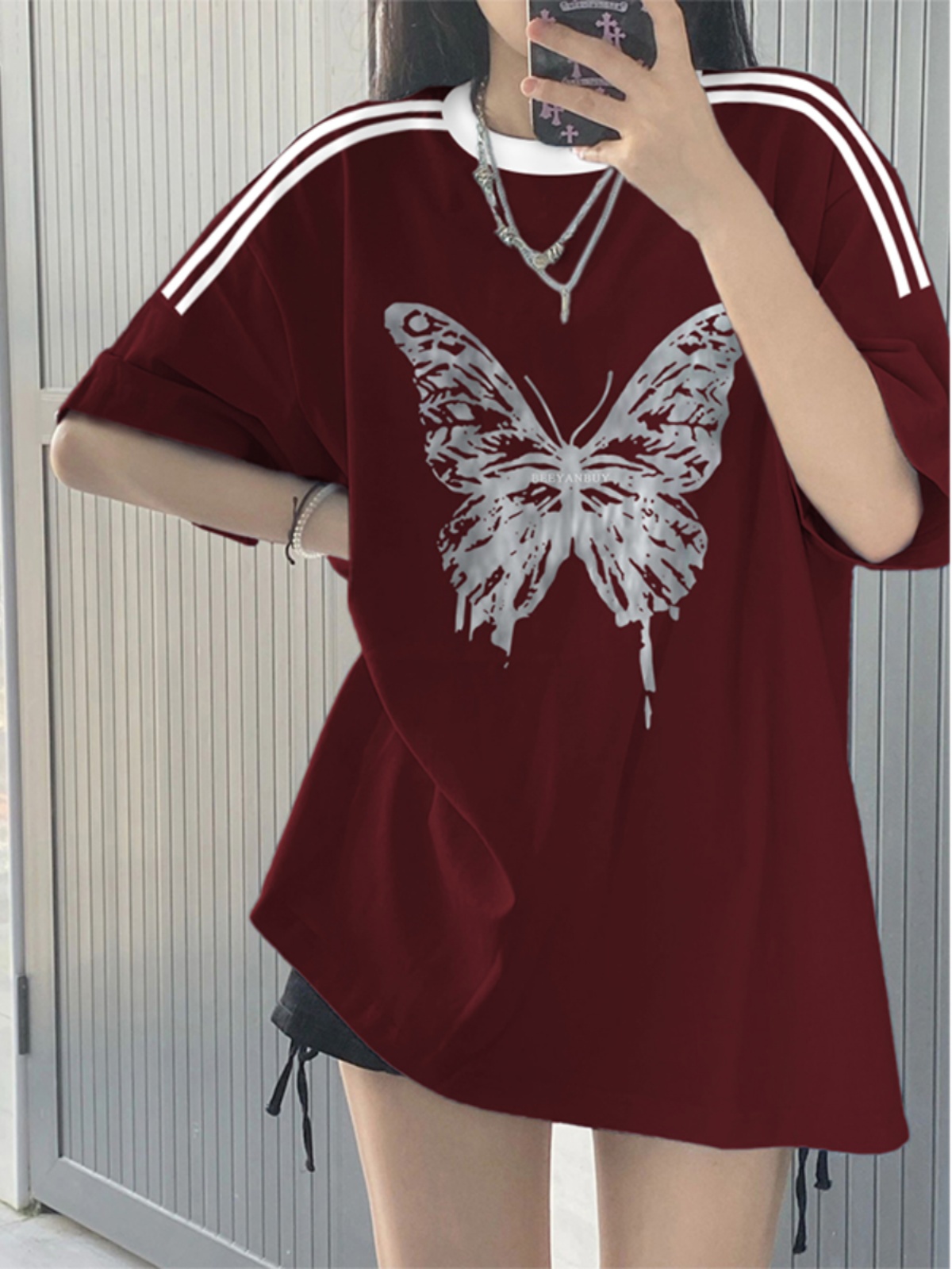 220克100%棉三條槓 2024年新款夏裝短袖T恤女