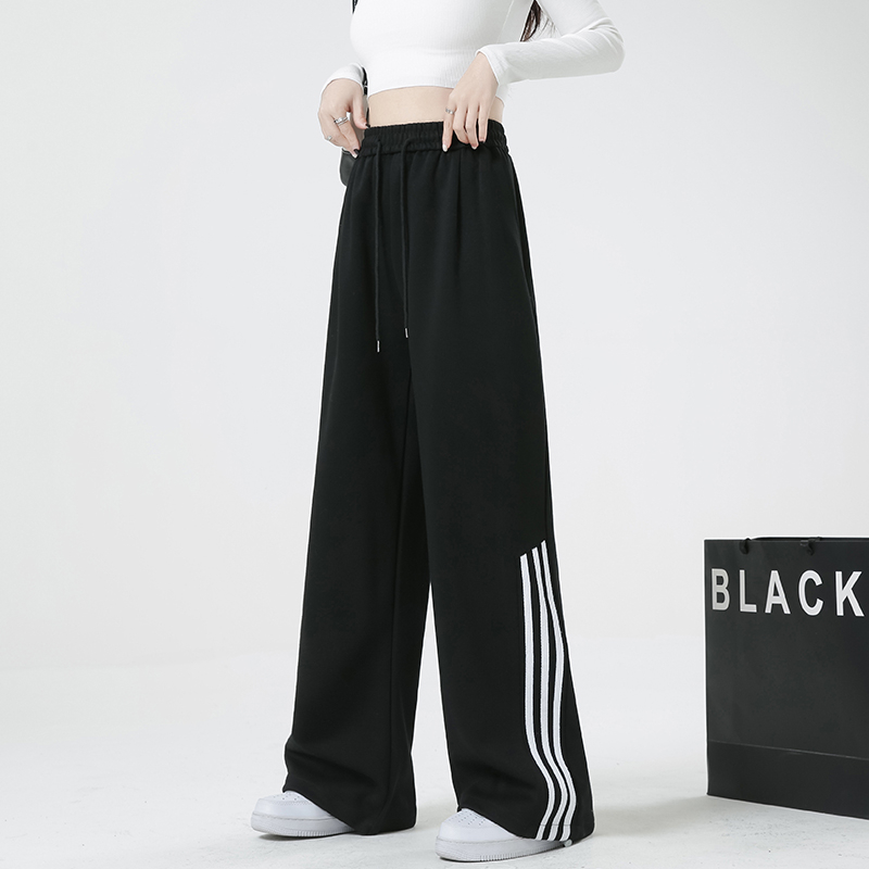 實拍2024年美式運動褲女春夏新款歐美高街褲子hiphop直筒闊腿衛褲
