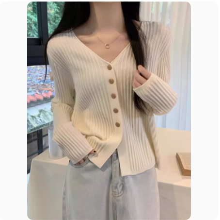 V-neck pit strip design knitted cardigan women's jacket spring new slim pure desire this year's popular bottoming top