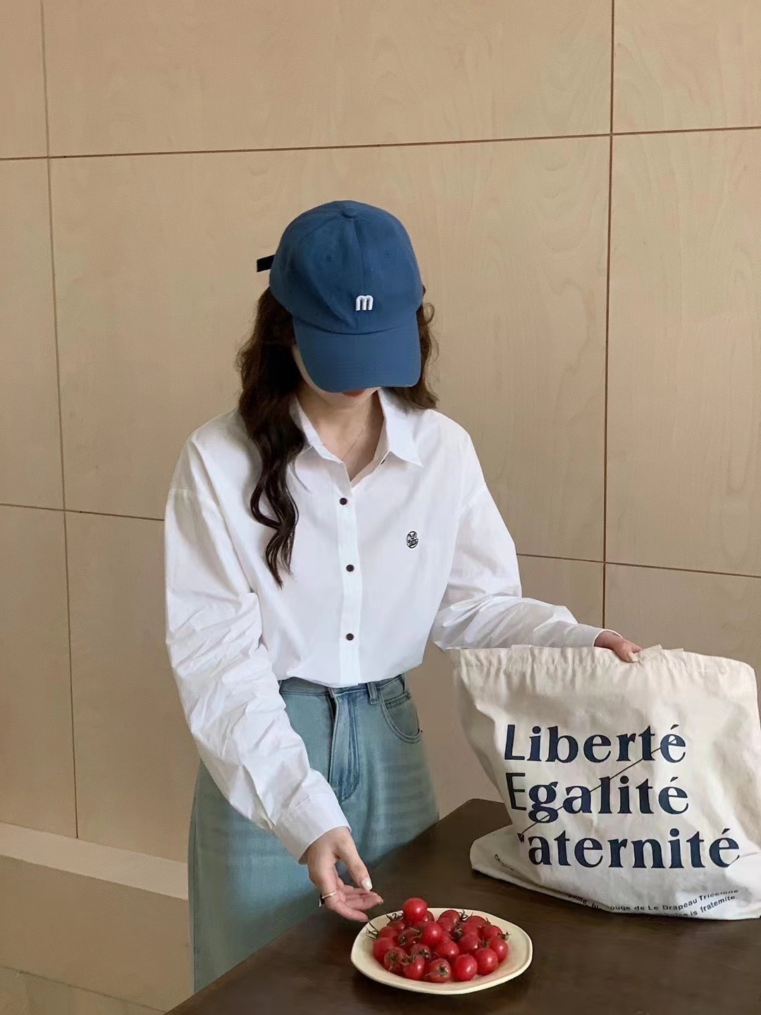 實拍～韓系Polo領刺繡純色襯衫2024春季新款設計小眾簡約純棉上衣