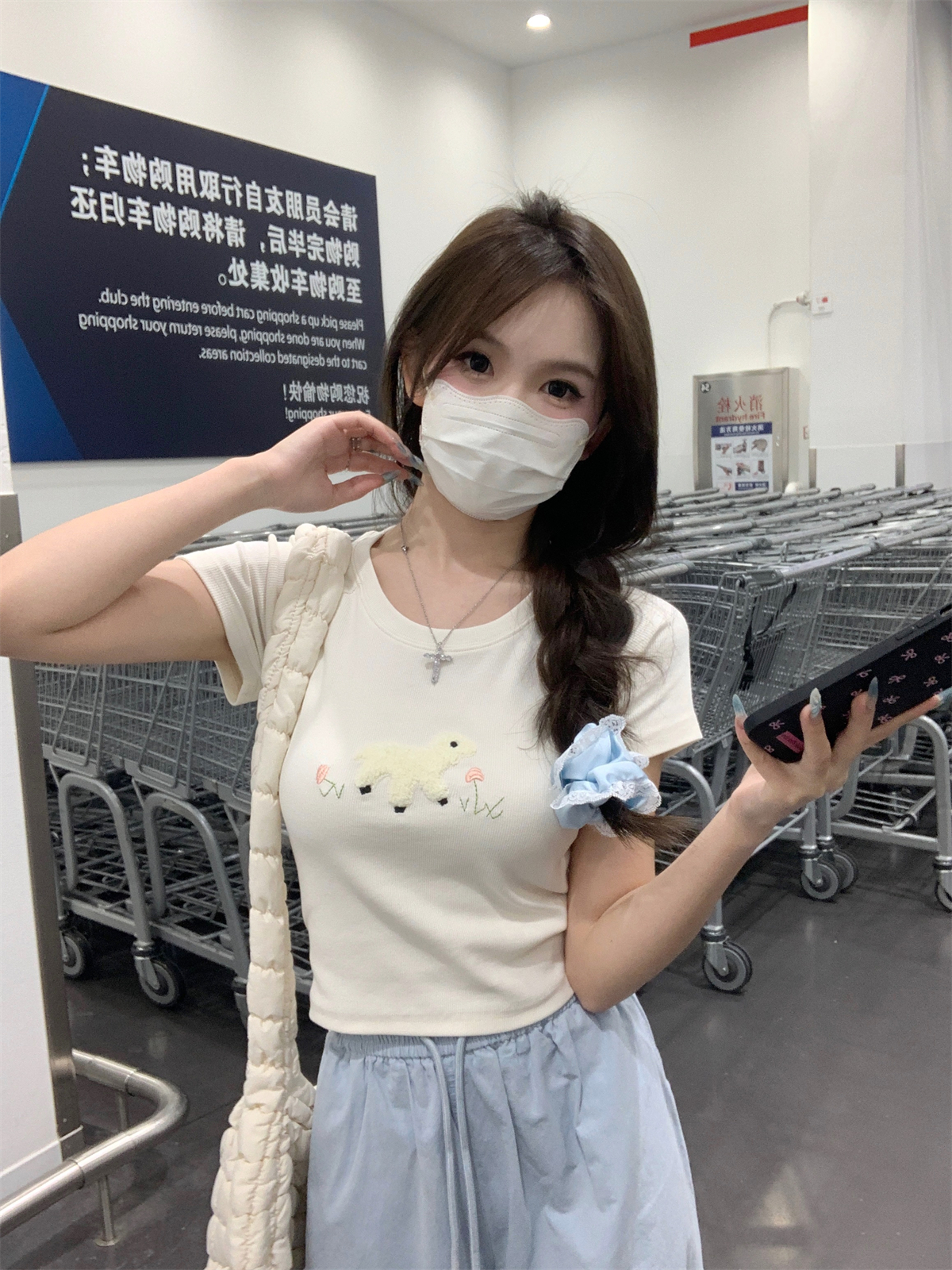 實拍 夏季韓版正肩修身卡通毛巾繡減齡設計感短款純棉短袖T恤