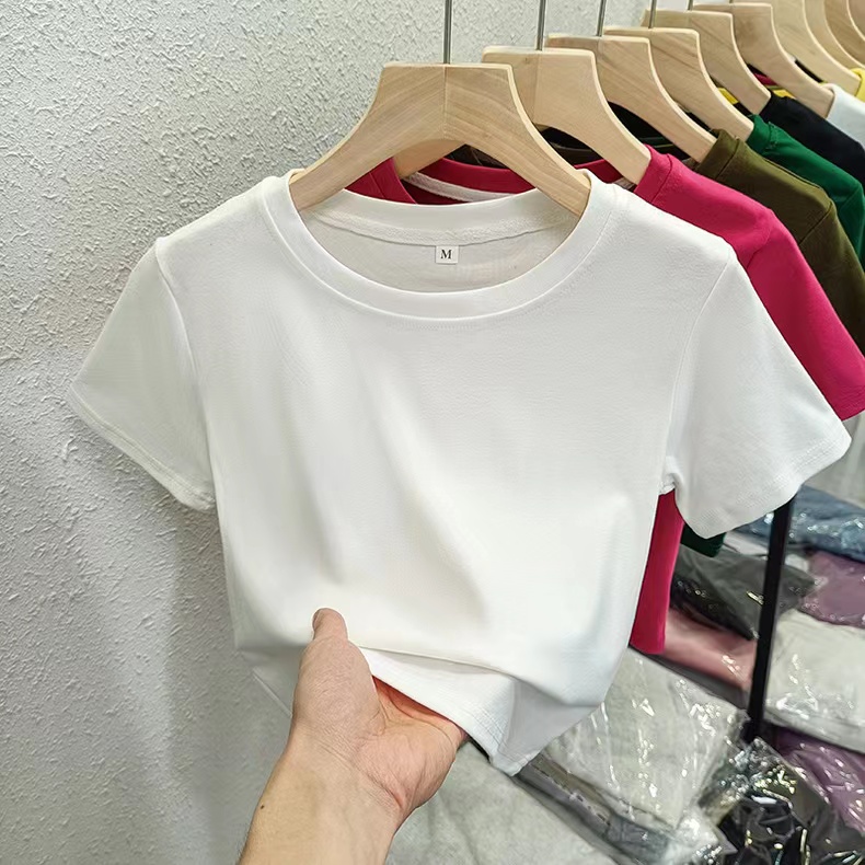 實拍純棉羅紋短款女T恤上衣