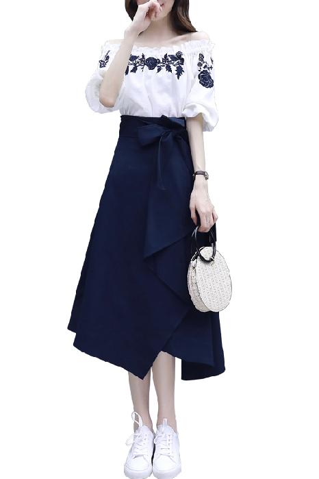 女神范連衣裙春秋裝2024新款氣質韓版套裝女一字肩chic裙子兩件套
