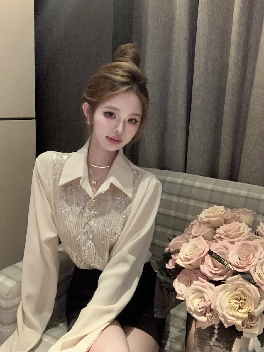 實拍 新款春季法式假兩件白襯衫女設計感長袖襯衣別致小衫洋氣