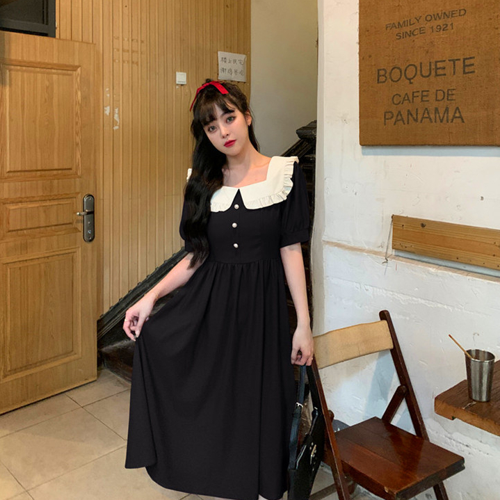 法式甜美娃娃領碎花連衣裙女夏季2024新款收腰顯瘦氣質初戀長裙子