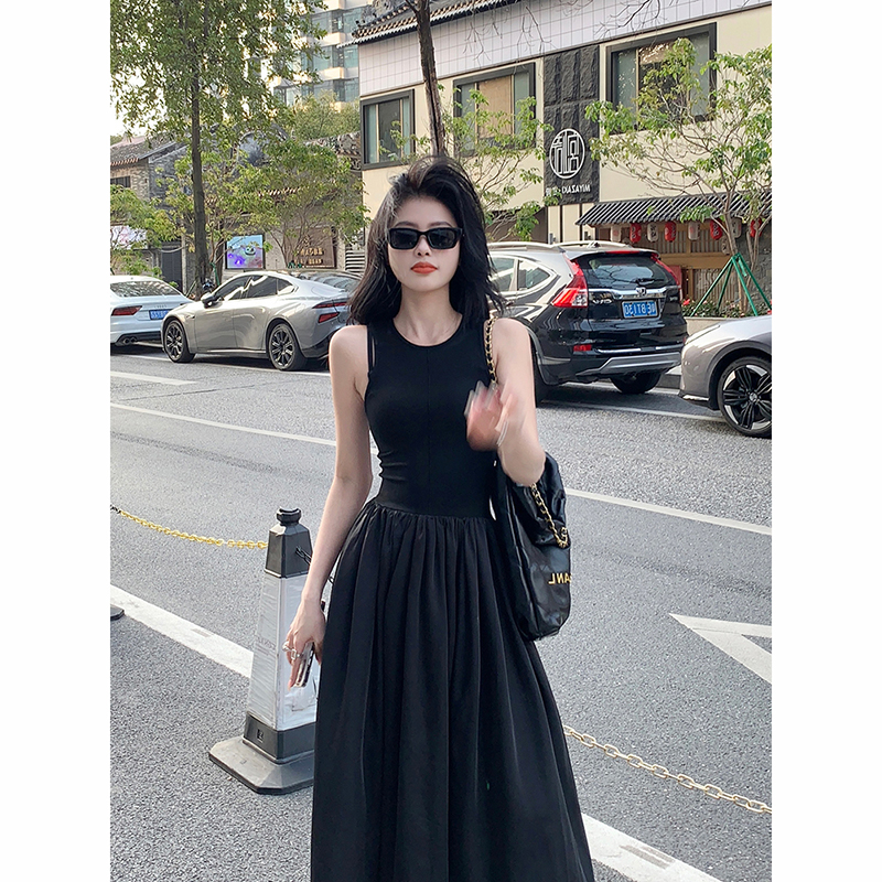 無袖背心連衣裙女夏季新款法式別致獨特赫本風長裙子