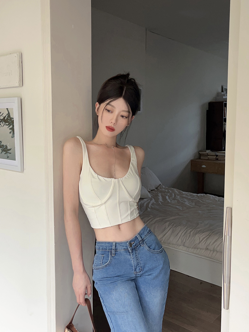 實拍法式魚骨胸衣純欲上衣內搭V領聚攏小胸收腰吊帶背心女