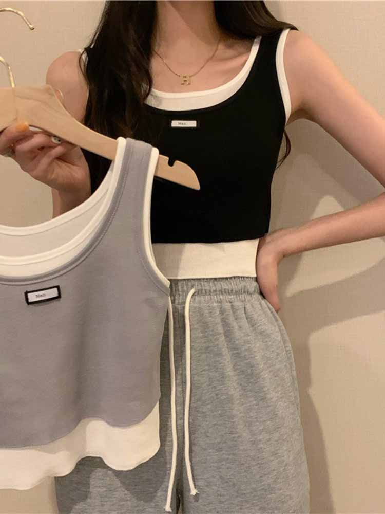ins超火假兩件吊帶背心女春夏季外穿設計感小眾內搭短款打底上衣