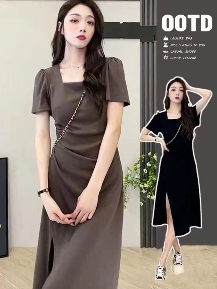 Niche design high-end dress for children summer 2024 new tea break French slit pear-shaped fat long skirt