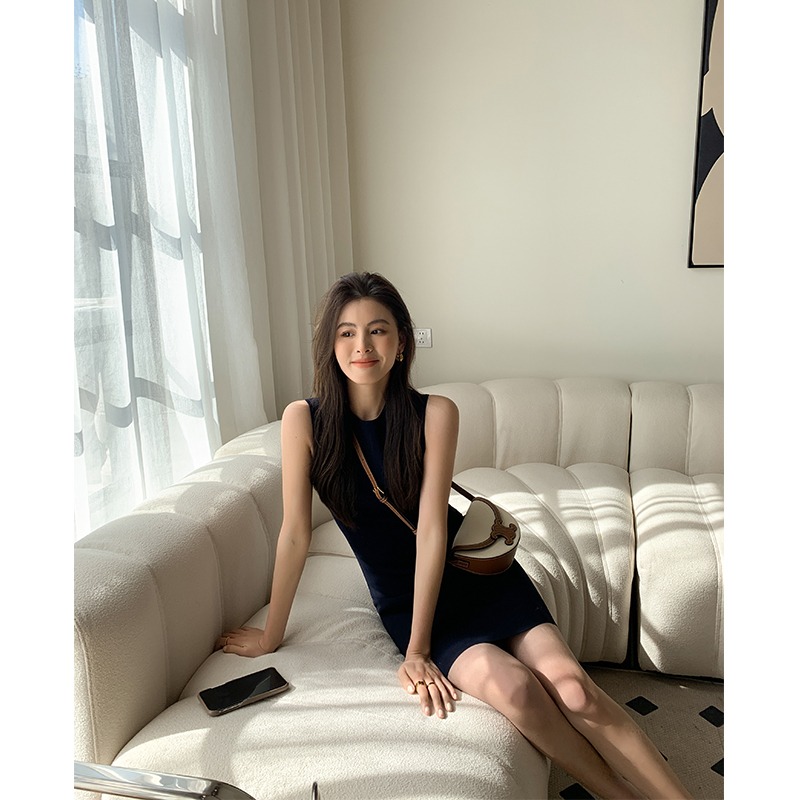 2024年新款夏季女裝性感無袖吊帶打底背心針織連衣裙顯瘦包臀短裙