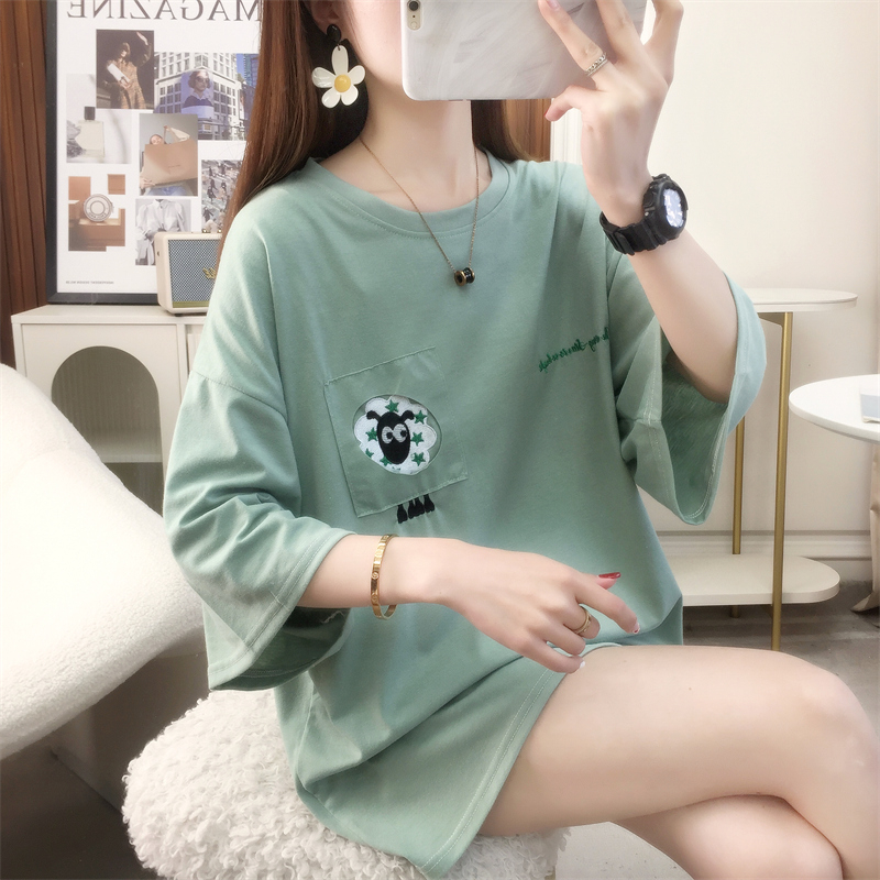 首發實拍6535棉短袖t恤女韓版寬鬆學生學院風薄款休閒百搭上衣
