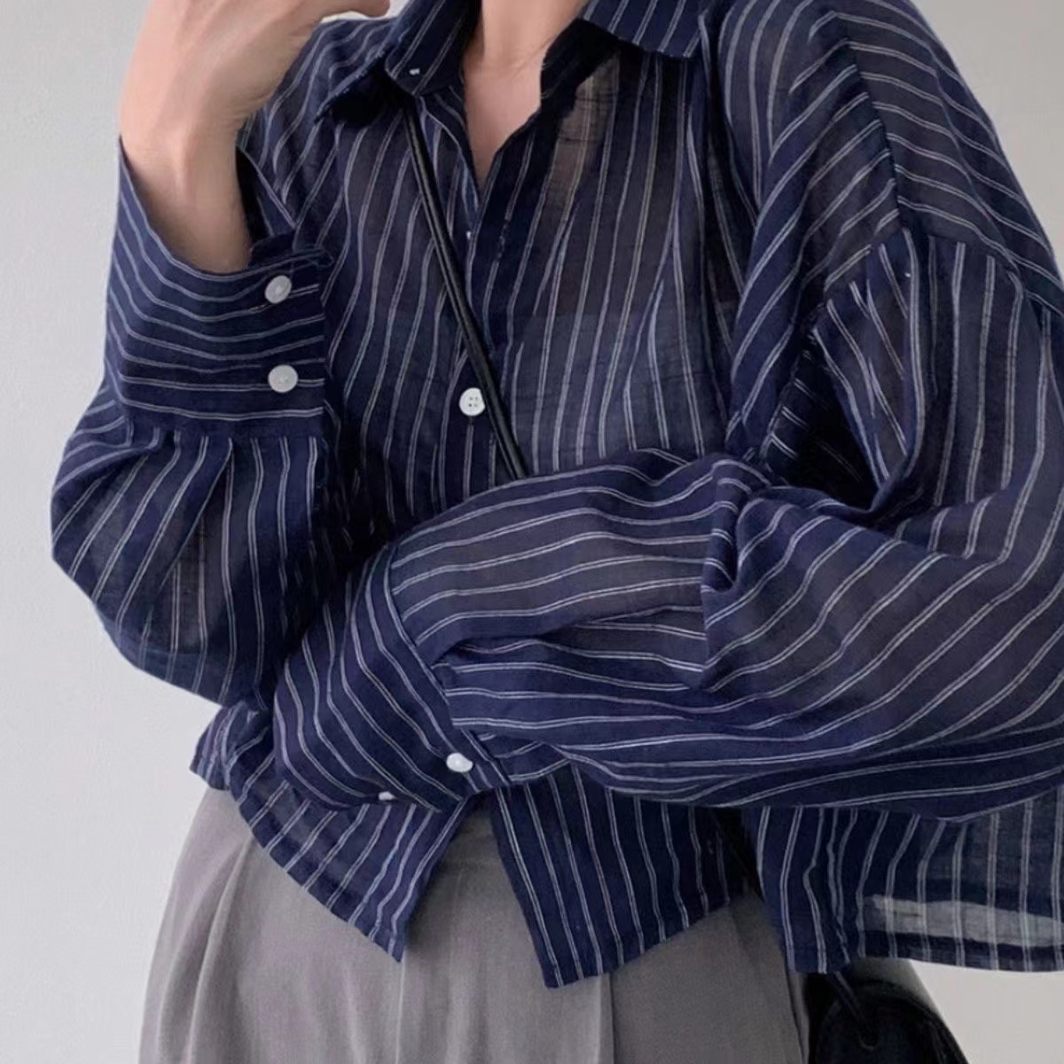 韓國chic 夏日 輕薄長袖防曬襯衣女襯衫