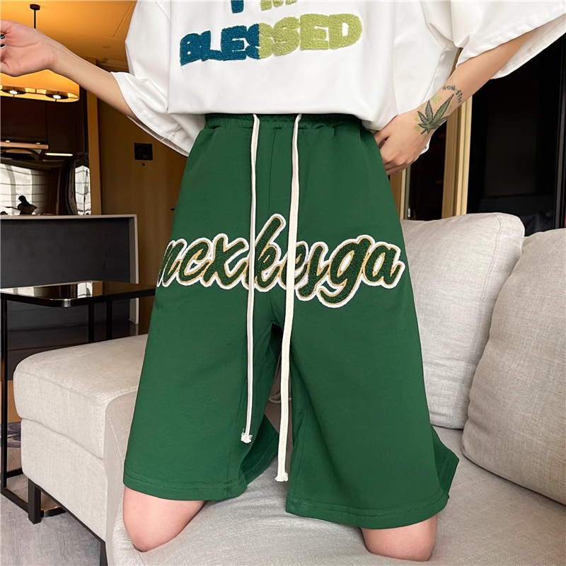 Real shot of towel embroidery, summer new style loose casual slimming wide leg trousers for women