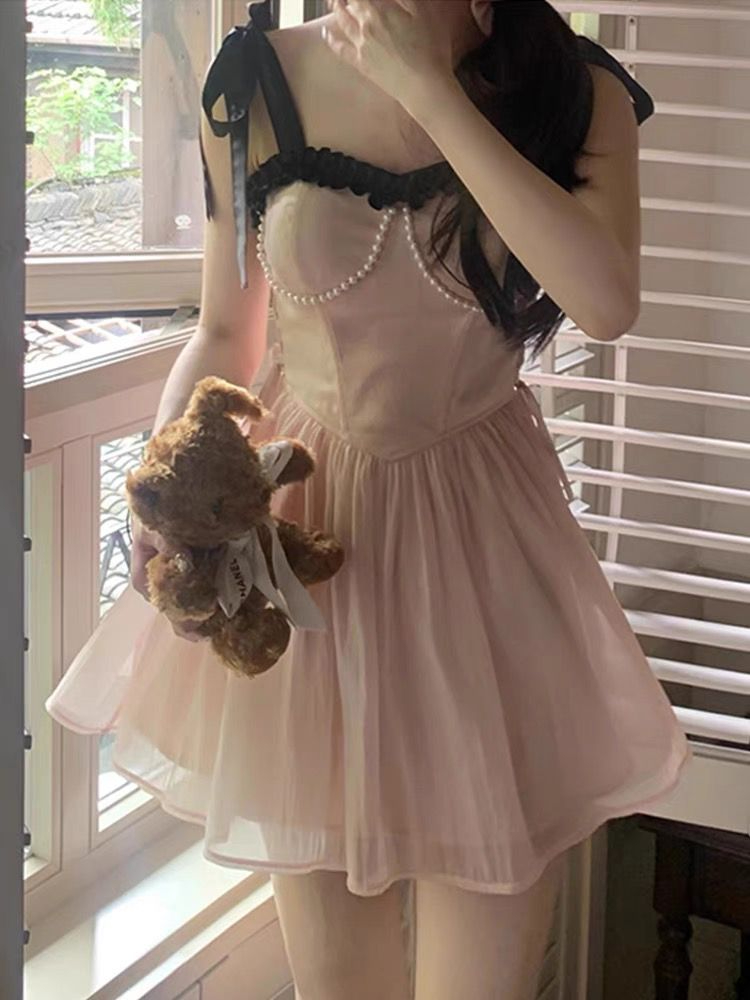 春夏法式純欲甜辣風系帶吊帶裙森系甜美減齡連衣裙遮肉公主短裙女