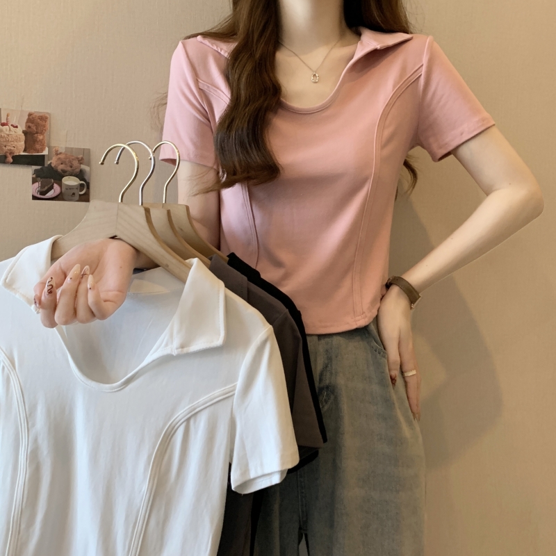 實拍  40支純棉 2024夏裝短袖t恤女美式微胖魚骨內搭上衣