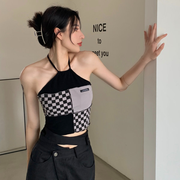 純欲風秋冬季網紅棋盤格小吊帶背心女內搭需要時外穿奶辣上衣