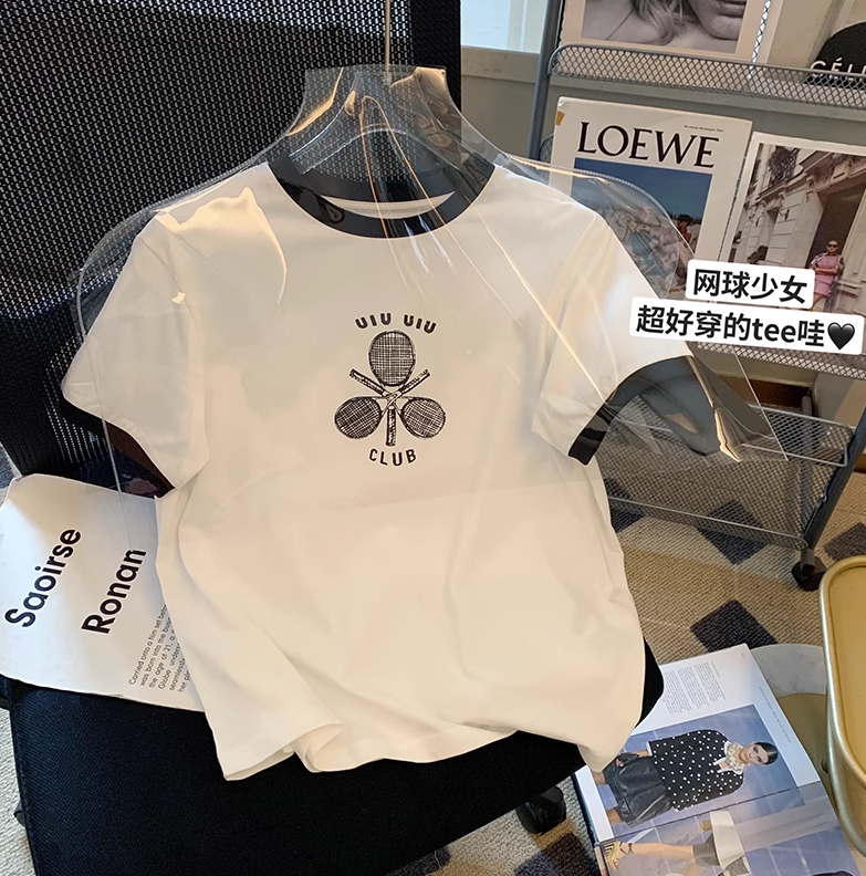 純棉後包條200克精梳緊密 新款短袖t恤女印花 天貓質量